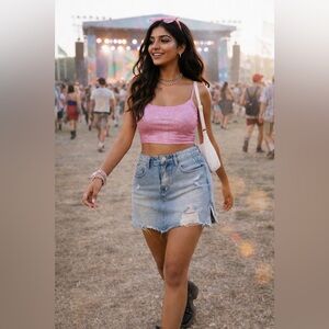 One Teaspoon Distressed Denim Mini Skirt Blue Raw Hem Size 28 Y2K Festival